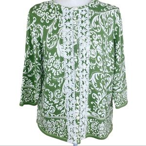 Alfred Dunner Light Green White Granny Floral Lace Button Lightweight Cardigan S